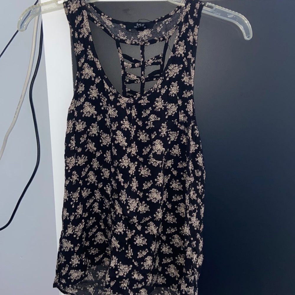 Black Flower Tank Top
